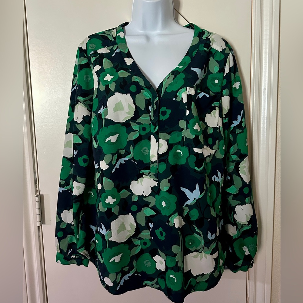 Merona Green and Black Floral Blouse